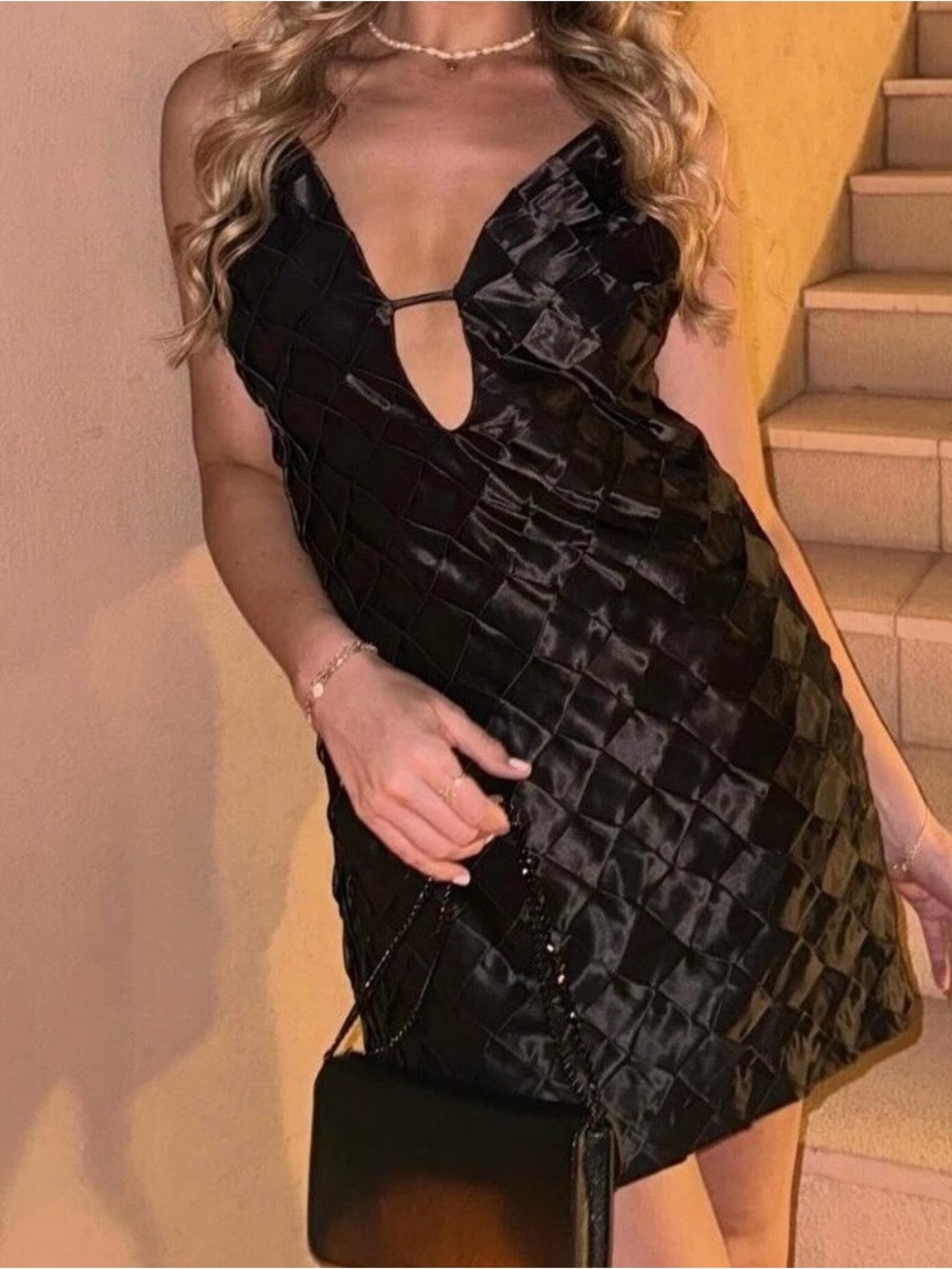 🖤 Zara Black Satin-Look Diamond Quilted Mini Dress | Size Small